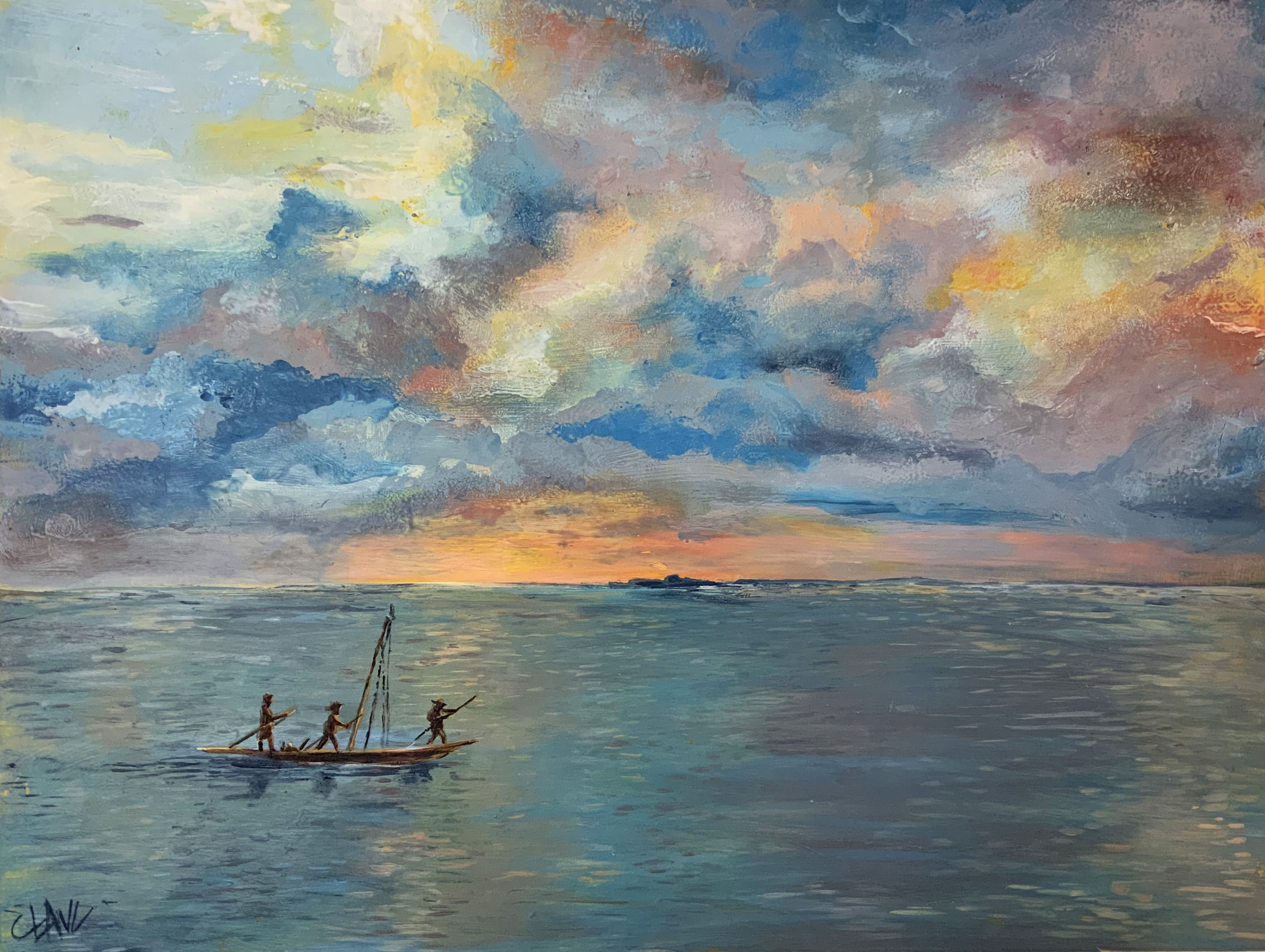 In a boat — illustration