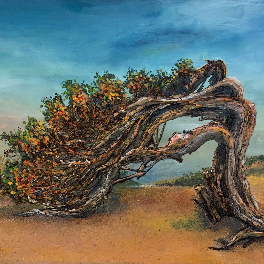 Bending tree — cocoa butter painting